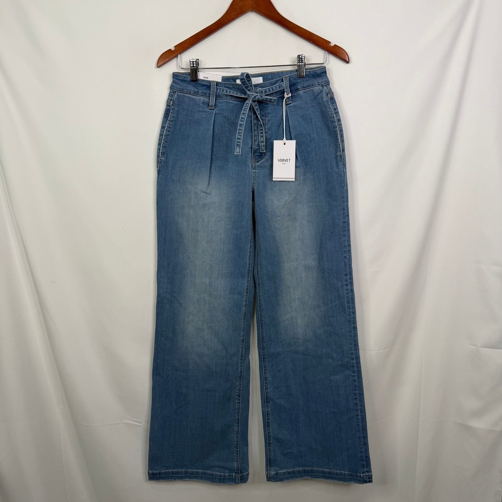 Vervet Blue Olivia Wide Leg Tie Waist Jeans Pleated Denim Size 26 NWT - Picture 8 of 8